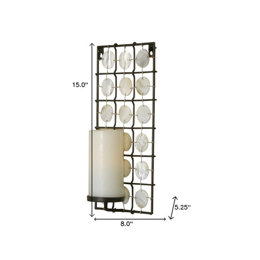 15" Brown And White Geometric Iron Wall Sconce Candle Holder With Candle HomeRoots