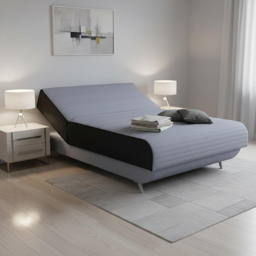 Light Gray Full Adjustable Upholstered Polyester No Bed Frame with Mattress HomeRoots