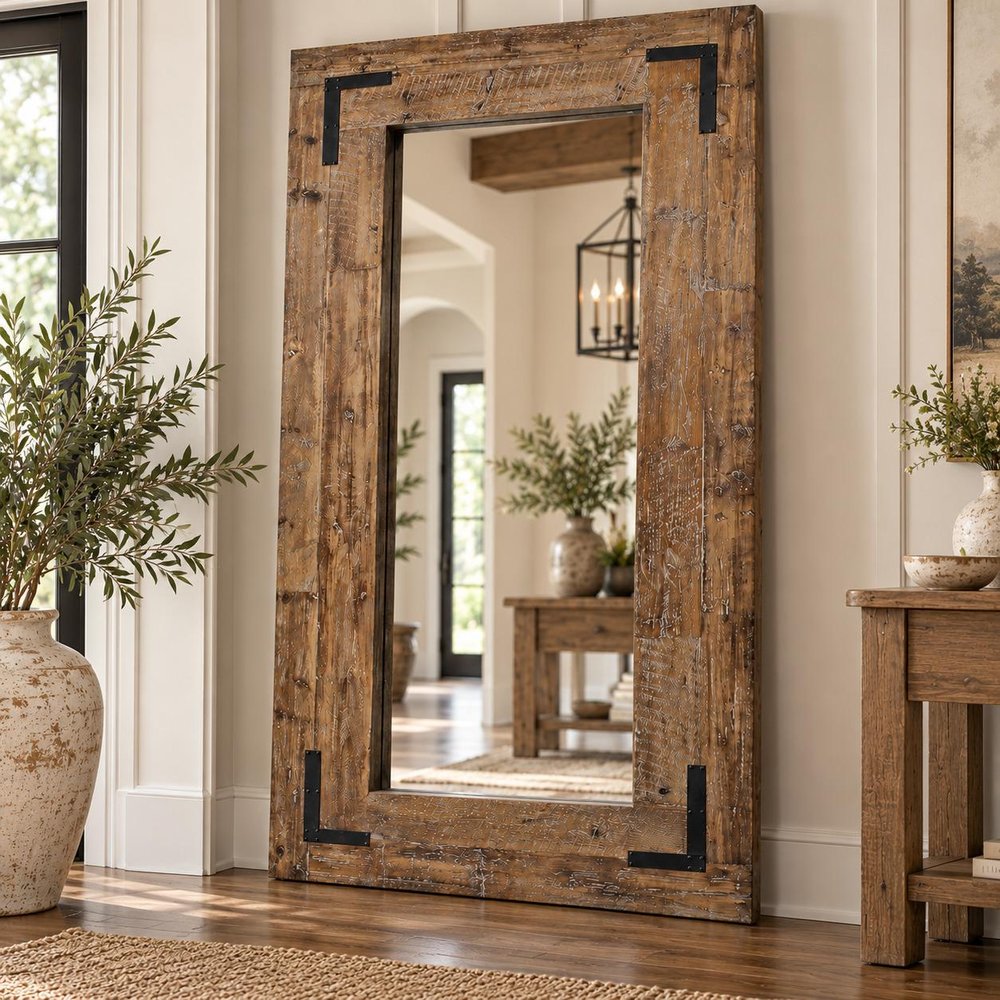 75" Brown Wood Framed Leaning Accent Mirror