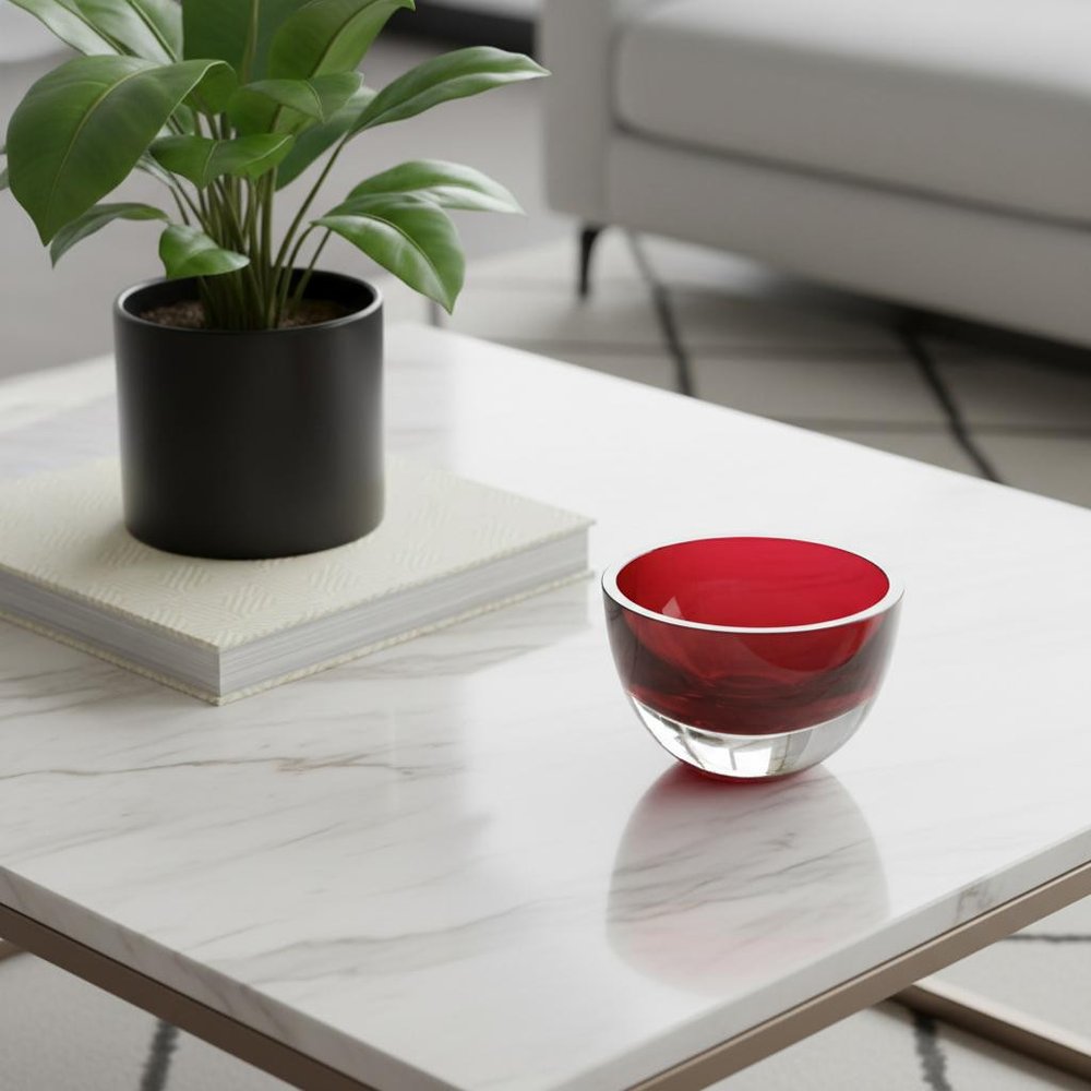 6" Red Mouth Blown Crystal Thick Walled Bowl HomeRoots