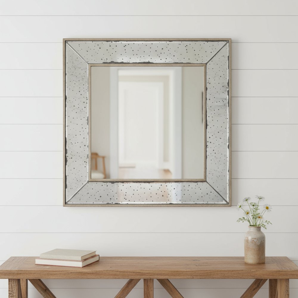 18" Brown Square Metal Framed Antiqued Glass Accent Mirror HomeRoots