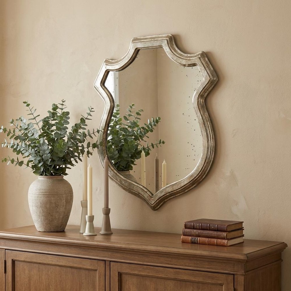 24" Silver Solid Wood Abstract Framed Accent Mirror HomeRoots