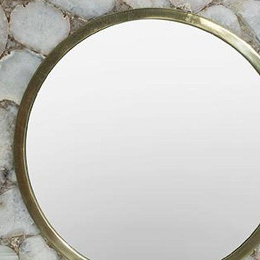 30" White And Gold Scalloped Stone Framed Accent Mirror HomeRoots