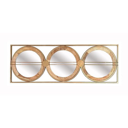 14" Brown and Gold Aluminum and Wood Geometric Framed Accent Mirror HomeRoots