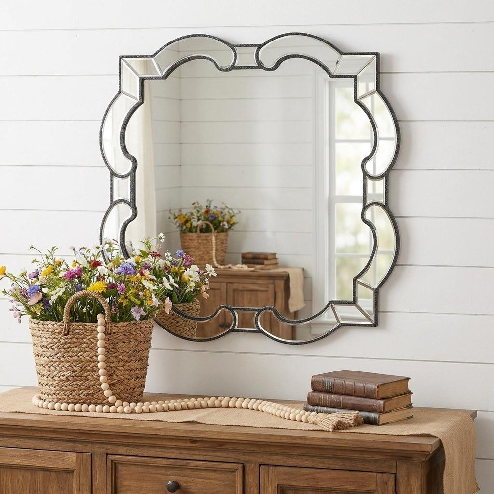 32" Clear Scalloped Glass Framed Accent Mirror HomeRoots