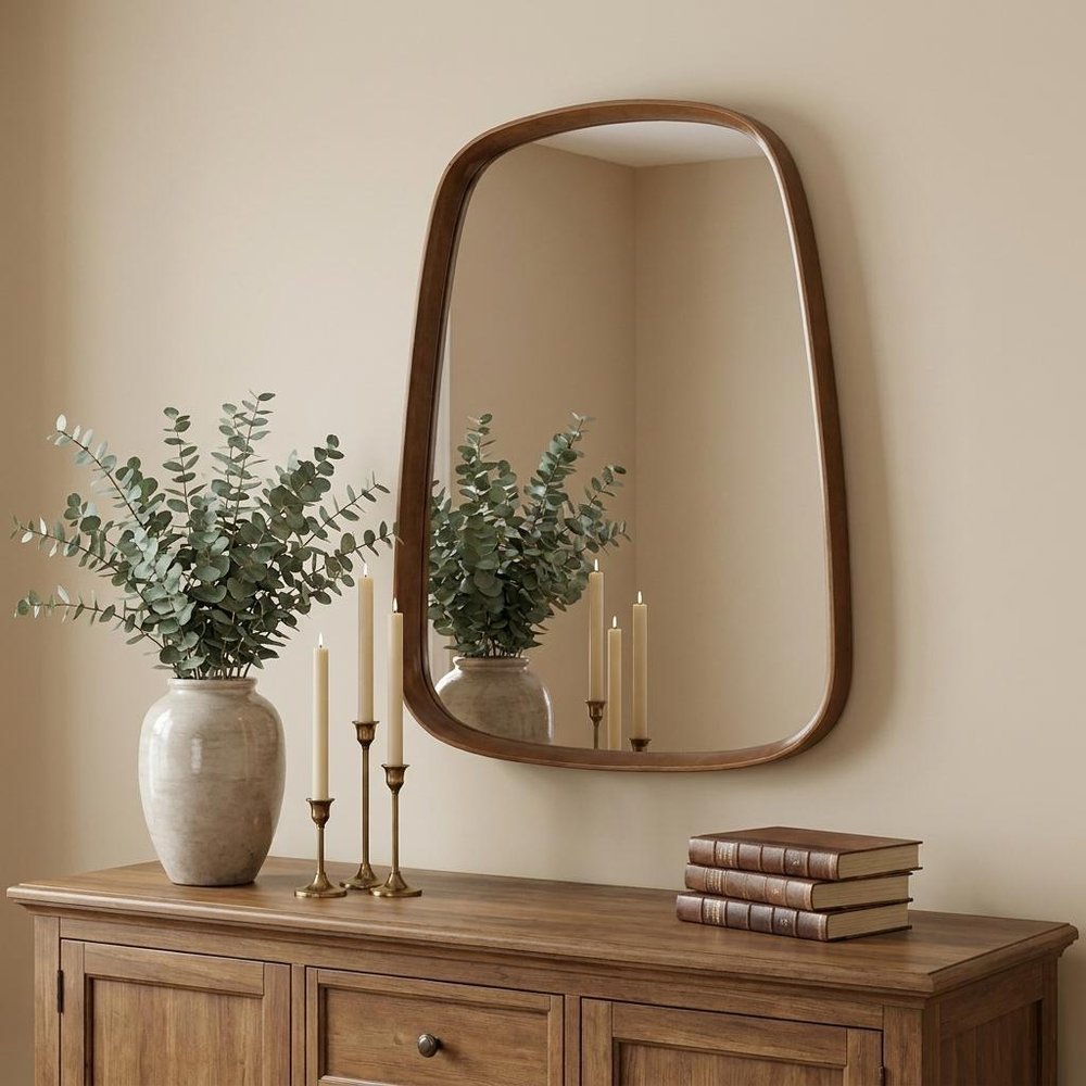 37" Brown Solid Wood Novelty Framed Accent Mirror HomeRoots
