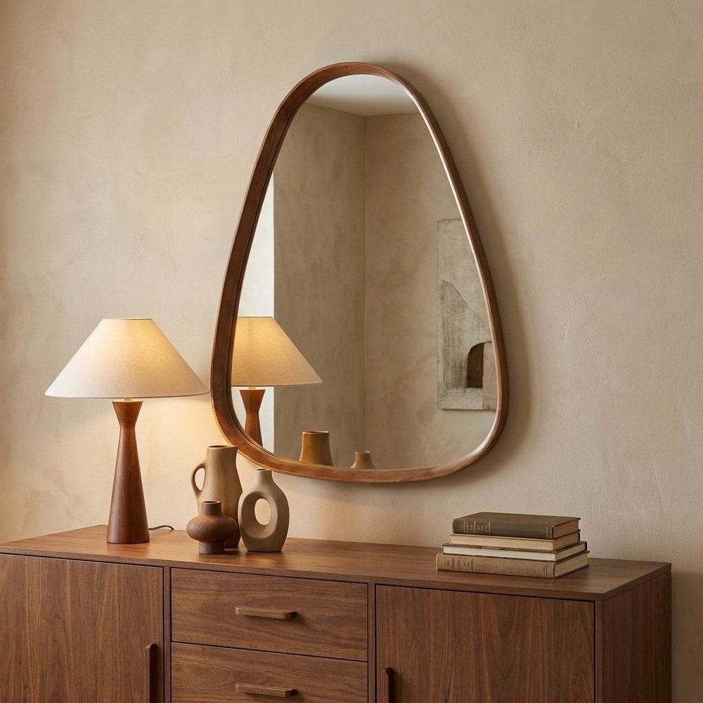 37" Brown Abstract Wood Framed Accent Mirror HomeRoots