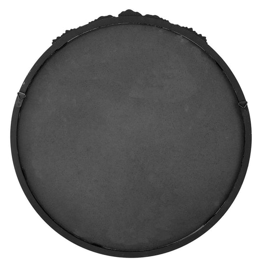 30" Black Crowned Top Antiqued Glass Round Framed Accent Mirror HomeRoots