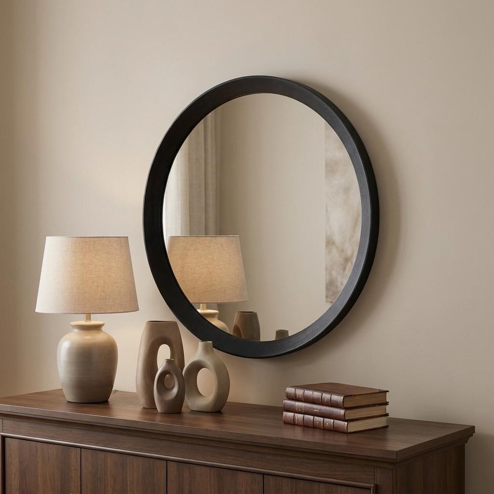 20" Black Round Wood Framed Accent Mirror HomeRoots