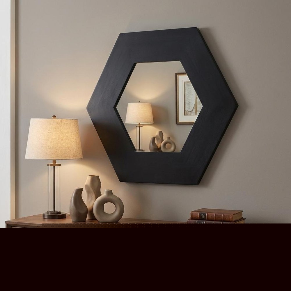 19" Black Hexagon Wood Framed Accent Mirror HomeRoots