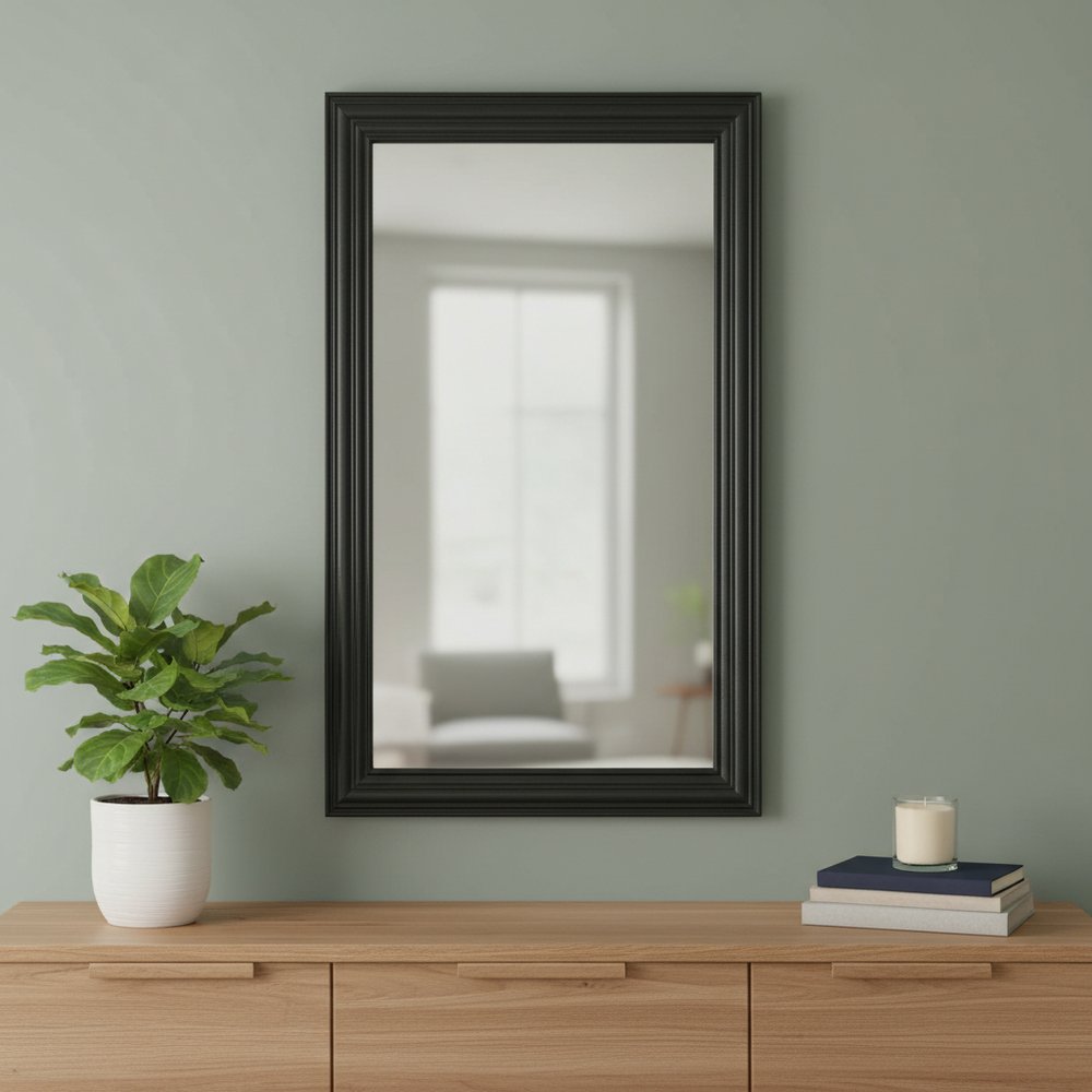 26" Black Beveled Lines Framed Accent Mirror HomeRoots