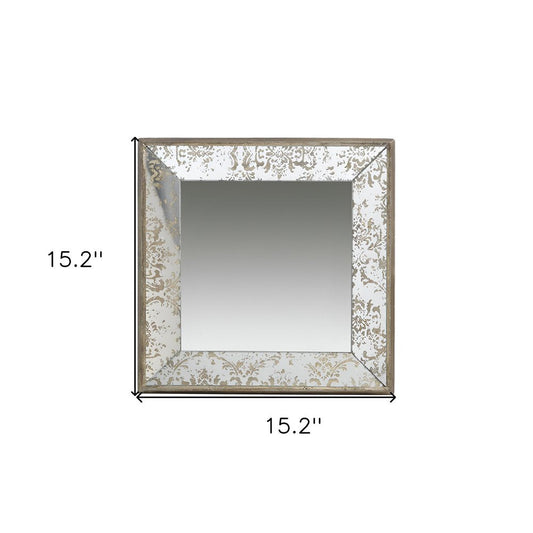 15" Brown Square Framed Antiqued Damask Accent Mirror HomeRoots