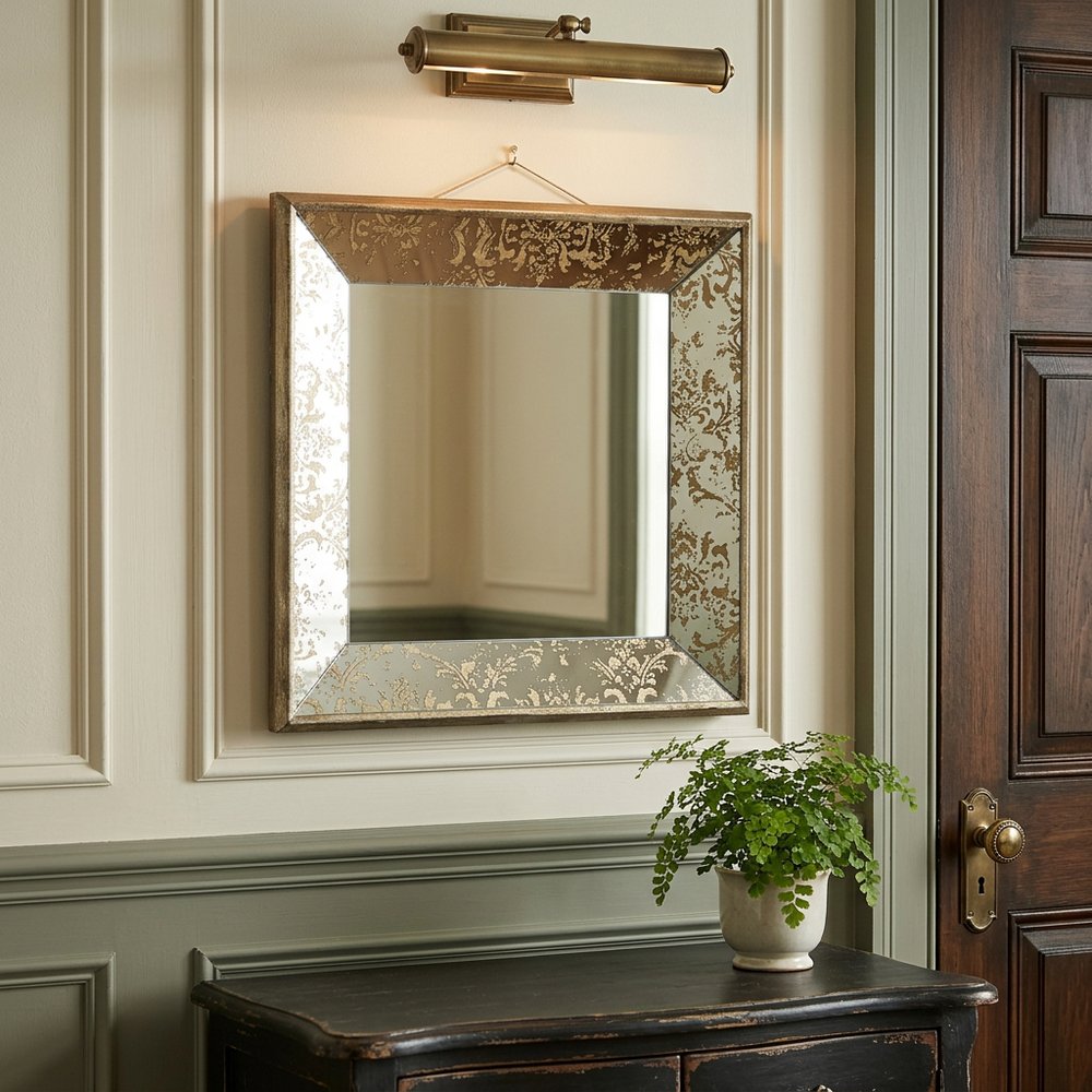 15" Brown Square Framed Antiqued Damask Accent Mirror HomeRoots