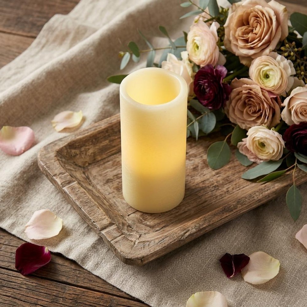 8" Ivory Flameless Pillar Candle HomeRoots