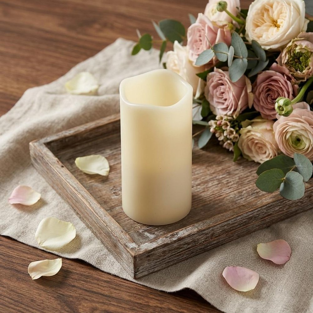 6" Ivory Flameless Pillar Candle HomeRoots