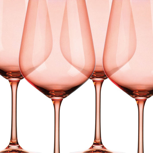 Set of Four Coral Crystal Balloon Bowl Stemmed Red Wine Glass HomeRoots