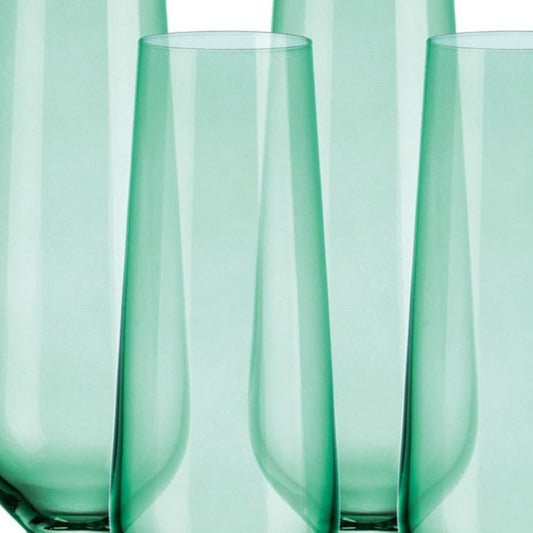 Set of Four Green Crystal Narrowing Shape Stemmed Flute HomeRoots