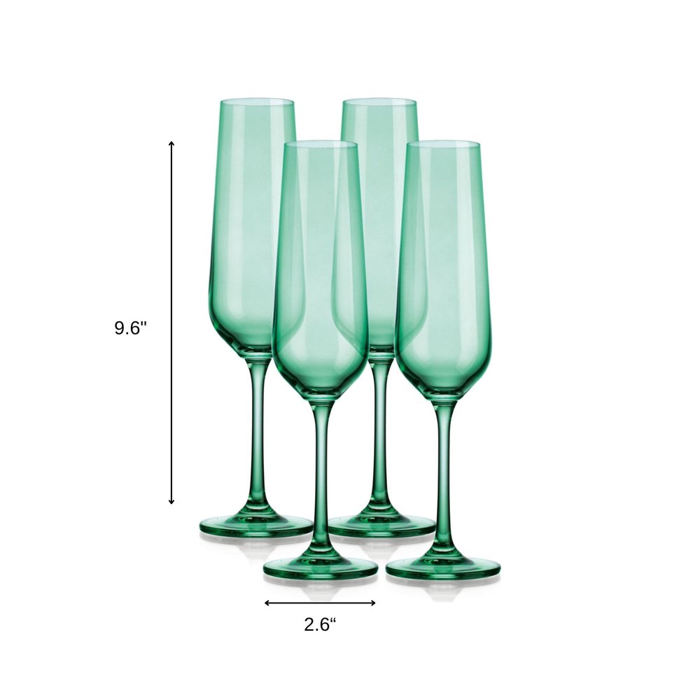 Set of Four Green Crystal Narrowing Shape Stemmed Flute HomeRoots
