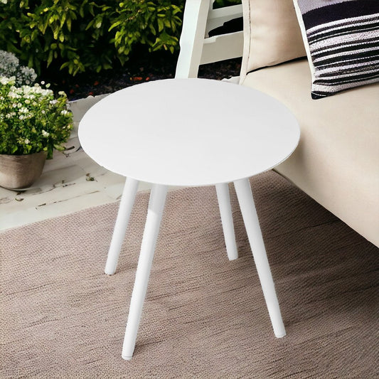 16" White Rounded Metal Outdoor Side Table HomeRoots