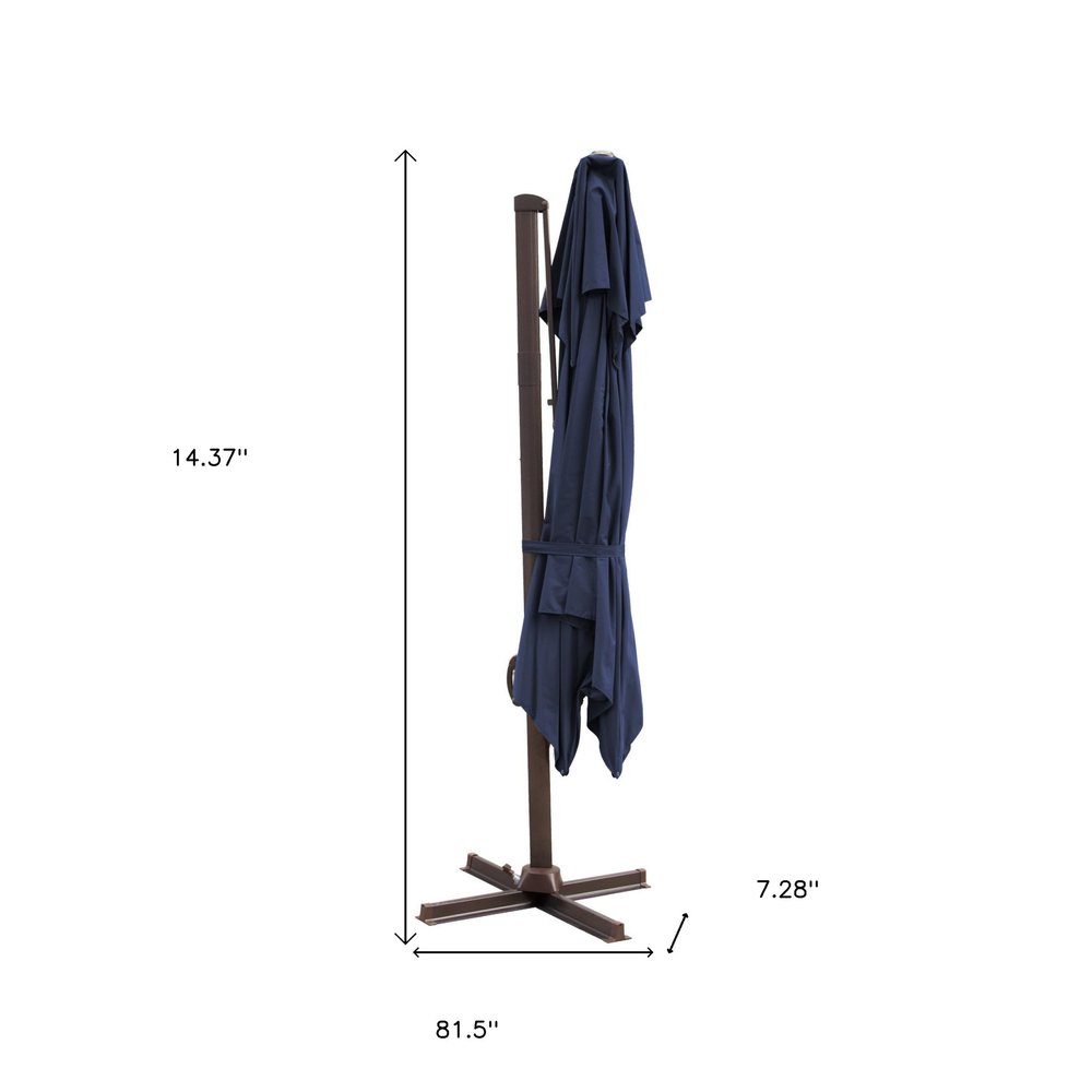 10' Navy Blue Polyester Square Tilt Cantilever Patio Umbrella With Stand HomeRoots
