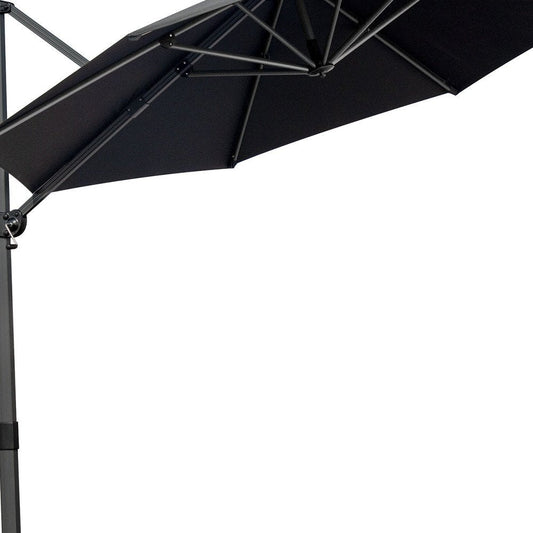10' Black Polyester Round Tilt Cantilever Patio Umbrella With Stand HomeRoots