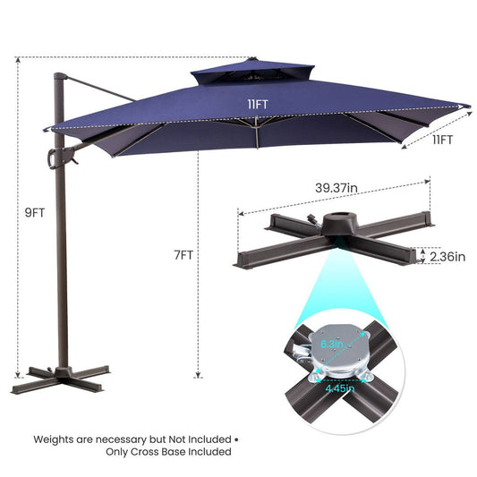 11' Navy Blue Polyester Round Tilt Cantilever Patio Umbrella With Stand HomeRoots
