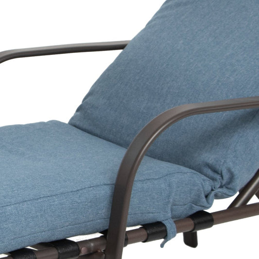 40" Brown Steel Five Position Adjustable Outdoor Folding Chaise Lounge with Dark Blue Cushion