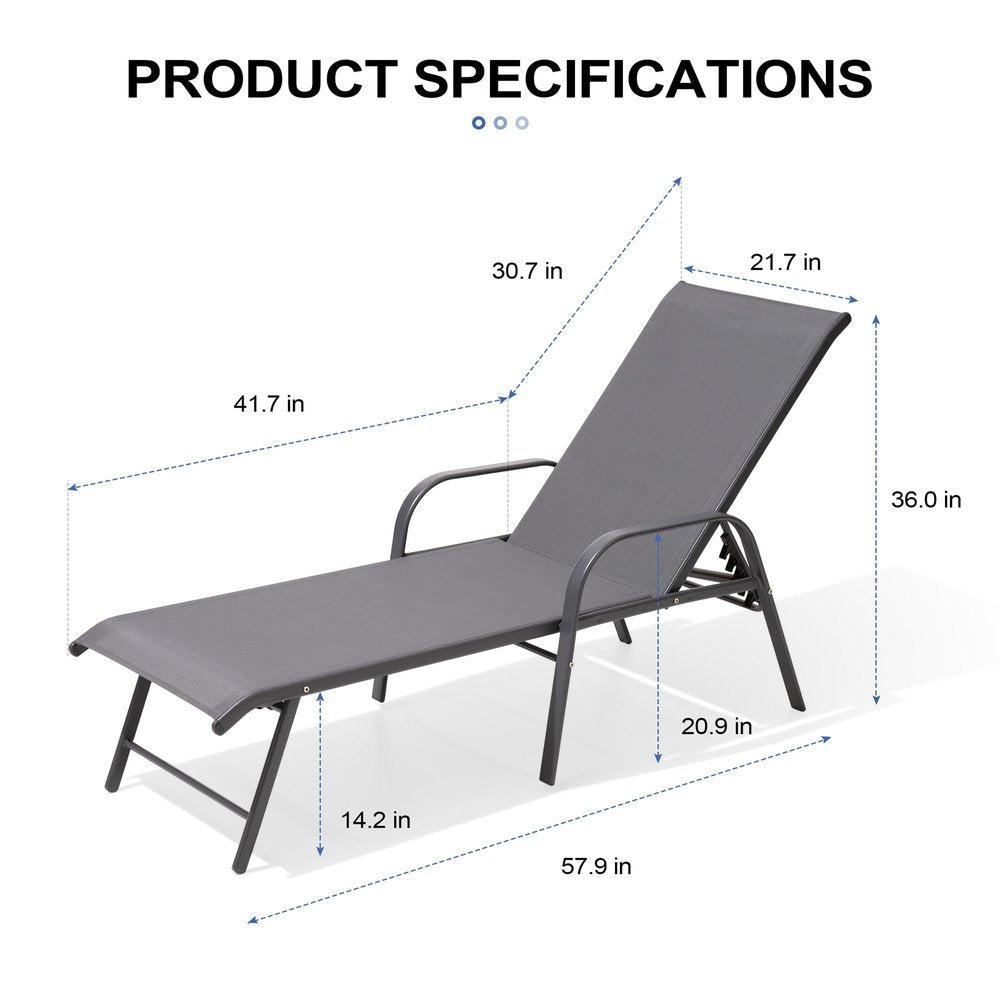 Set of Two Gray Aluminum Six Position Adjustable Outdoor Stacking Chaise Lounges HomeRoots