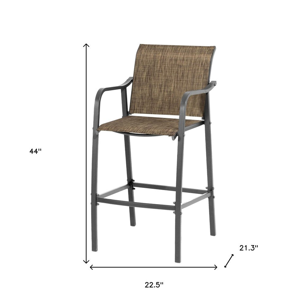 Set of Two 28" Gray and Brown Steel Outdoor Bar Height Chairs HomeRoots