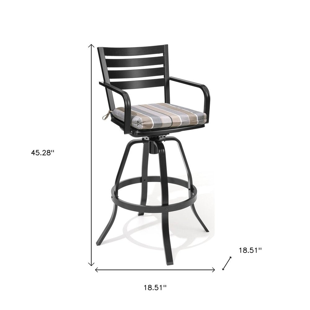 Set of Two 30" Black and Off White Aluminum Swivel Outdoor Bar Height Chairs HomeRoots