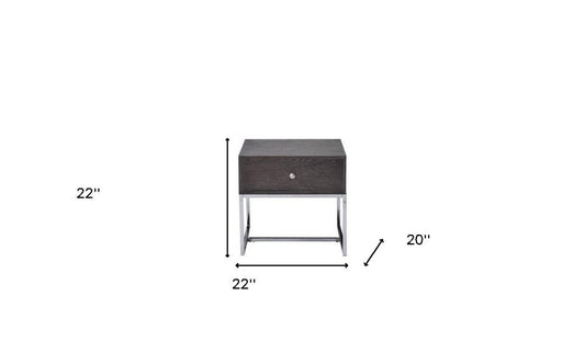 22" Chrome And Gray Oak Manufactured Wood Rectangular End Table With Drawer HomeRoots