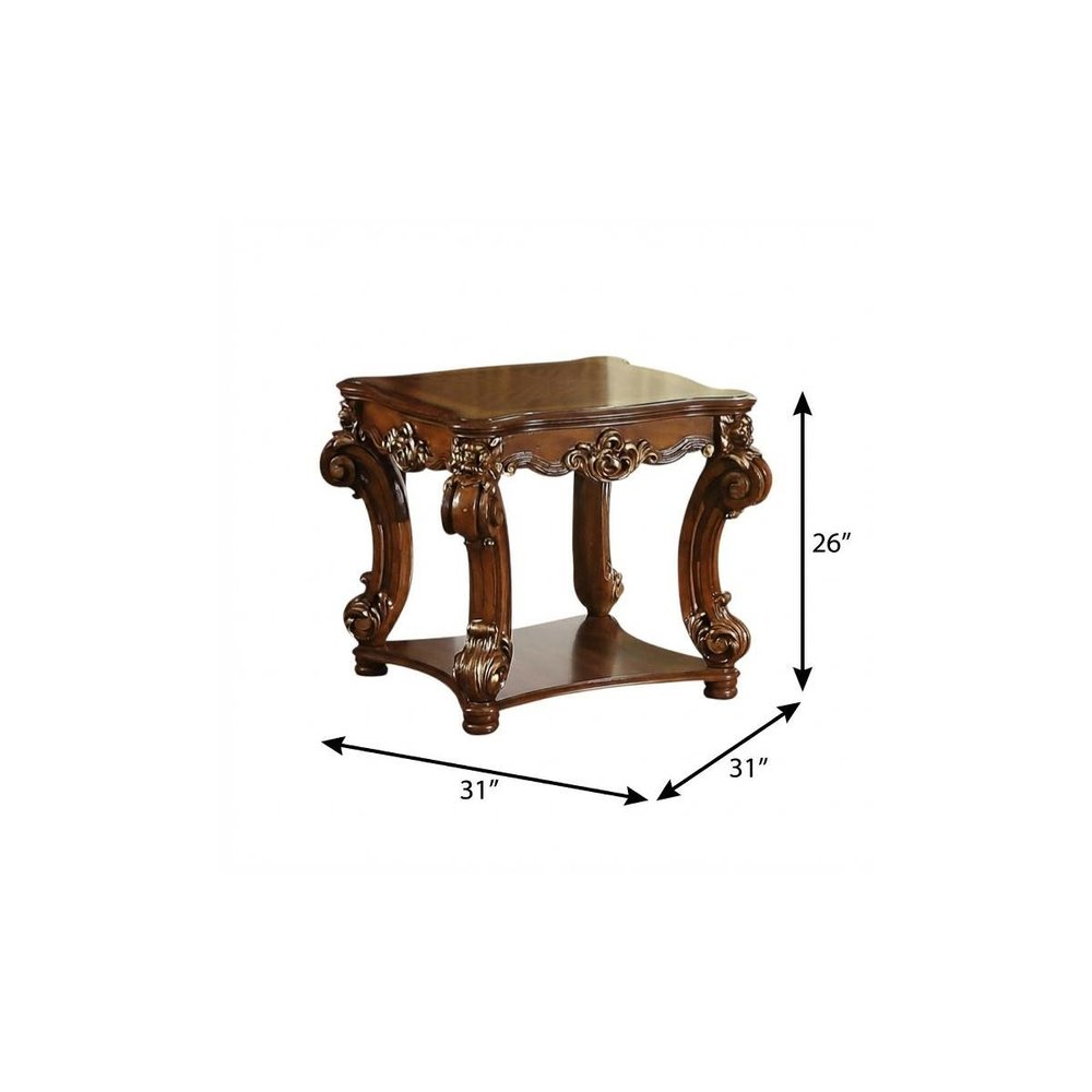 26" Cherry Manufactured Wood And Solid Wood Square End Table With Shelf HomeRoots