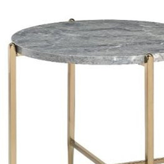 24" Champagne And Light Gray Manufactured Wood And Metal Round End Table HomeRoots