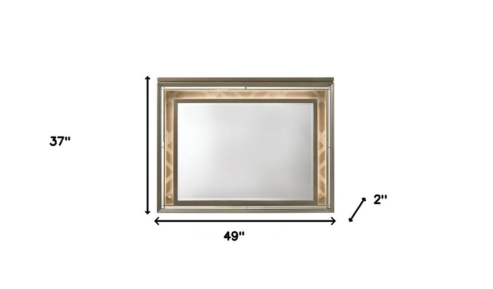 37" Champagne Lighted Wood Framed Mounted Dresser Mirror HomeRoots
