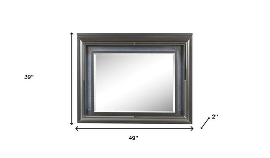 39" Gunmetal Lighted Wood Framed Mounted Dresser Mirror HomeRoots