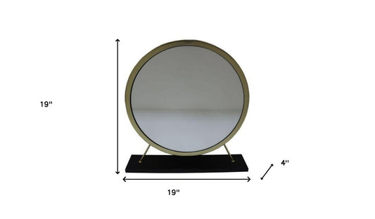 Set of Two Gold Black and White Metal And Faux Fur Freestanding Makeup Mirror And Stool HomeRoots