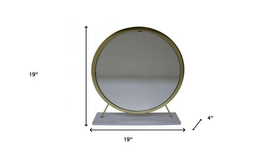 19" Brass Metal Round Freestanding Ornate Framed Makeup Shaving Tabletop Mirror HomeRoots