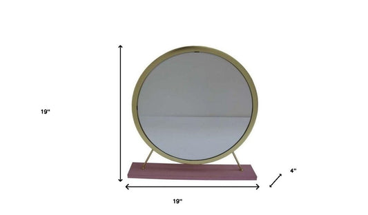 19" Brass Metal Round Freestanding Ornate Framed Makeup Shaving Tabletop Mirror HomeRoots