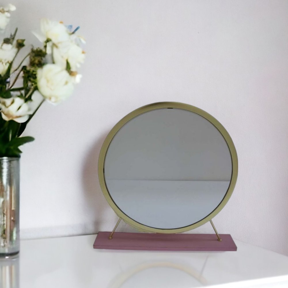 19" Brass Round Metal Framed Freestanding Mirror HomeRoots