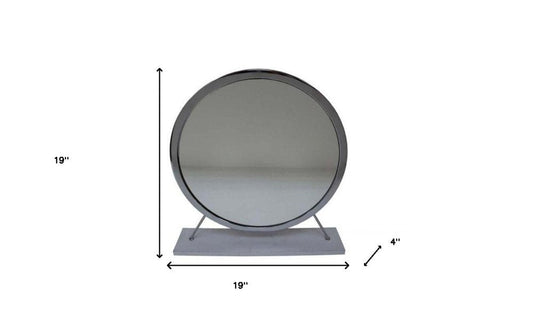 19" Gray Metal Round Freestanding Ornate Framed Makeup Shaving Tabletop Mirror HomeRoots