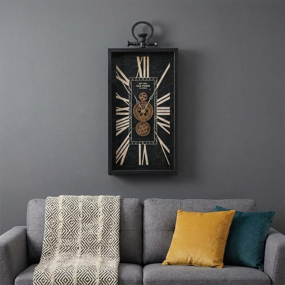 10" Black and Gold Metal and Glass Analog Vintage Style Crackle Wall Clock HomeRoots