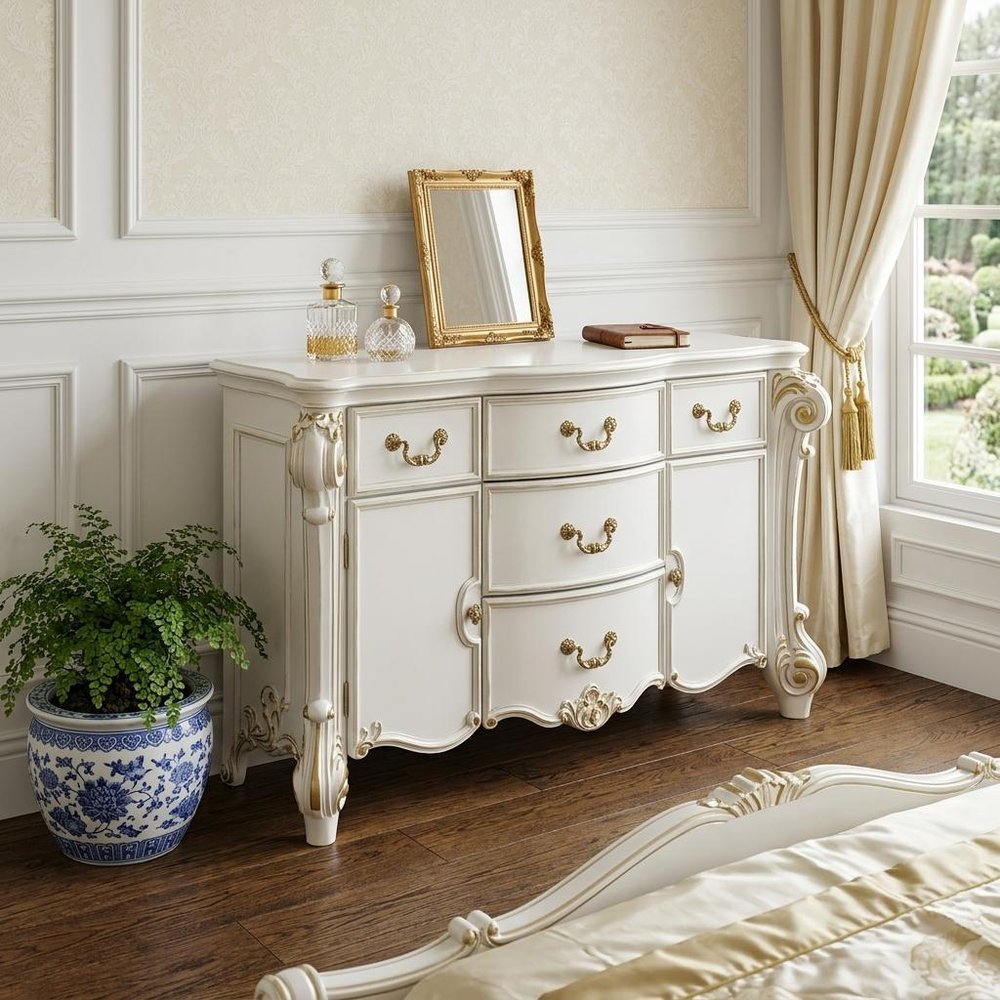 71" Pearl Solid and Manufactured Wood Five Drawer Triple Dresser HomeRoots