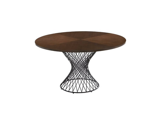 54" Brown And Black Rounded Solid Manufactured Wood And Iron Pedestal Base Dining Table HomeRoots