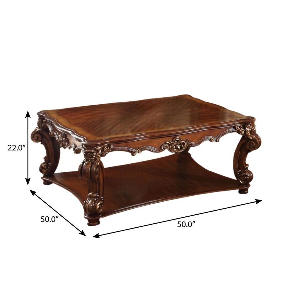 50" Brown Wood Resin and Solid Wood Coffee Table HomeRoots