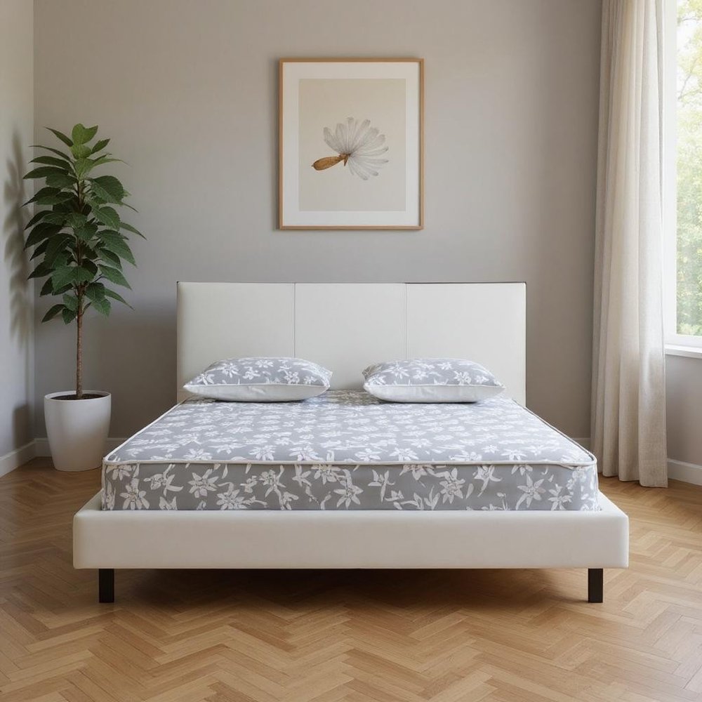 White Wood And Faux Leather King Bed Frame With USB HomeRoots