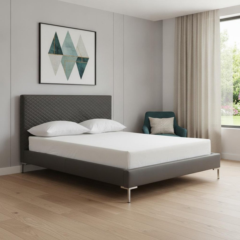 Dark Gray Faux Leather Queen Bed Frame HomeRoots