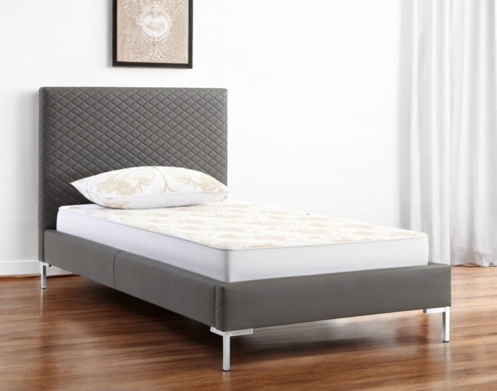 Gray and Dark Gray Wood And Faux Leather Twin Bed Frame HomeRoots