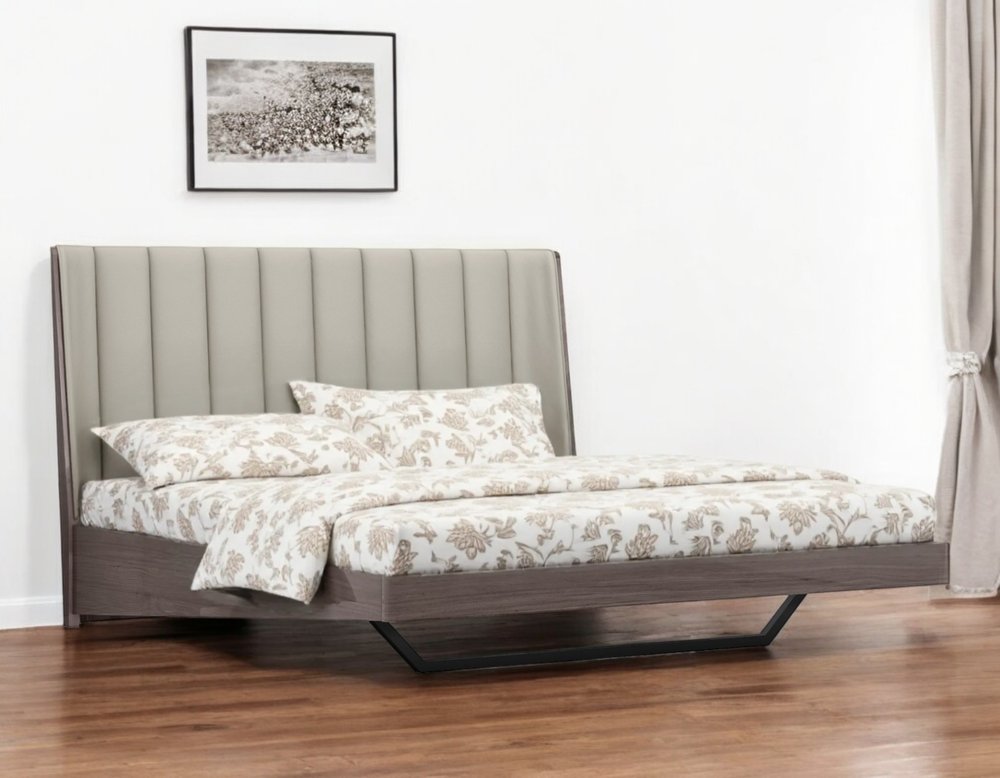 King Grey Upholstered Faux Leather and Ivory Gloss Bed Frame HomeRoots