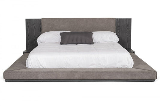Gray Upholstered California King Bed Frame