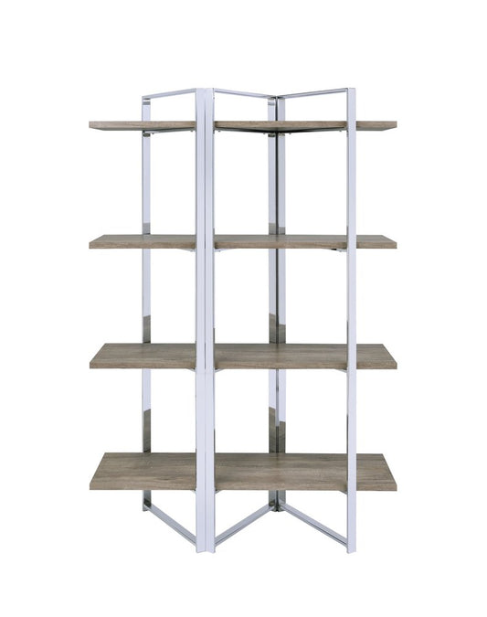 72" Natural And Silver Metal and Wood Four Tier Etagere Bookcase HomeRoots